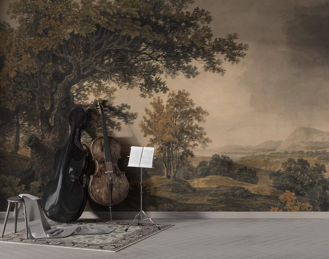 Scenic Wall Mural, Vintage Landscape Peel and Stick Wallpaper, Rural ...