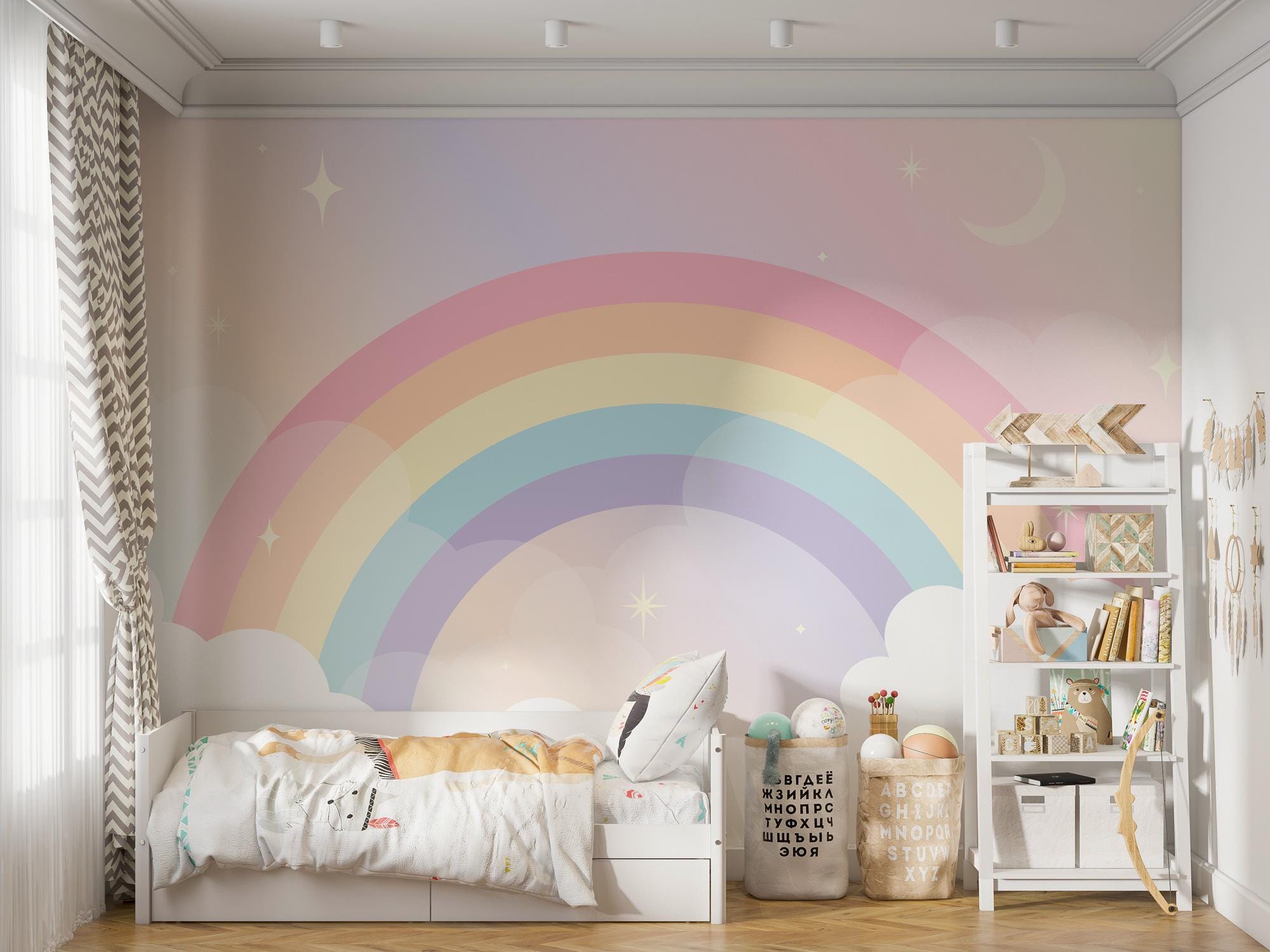 Kids Pastel Rainbow 3D Wall Mural Photo Wallpaper, Watercolor Pastel ...