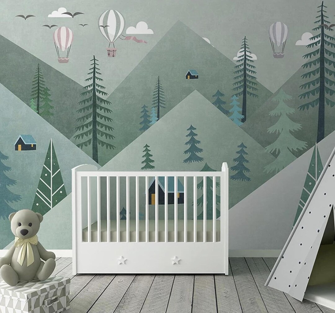Green Mountain Nursery Wallpaper, Minimalist Pine Forest Mountains ...