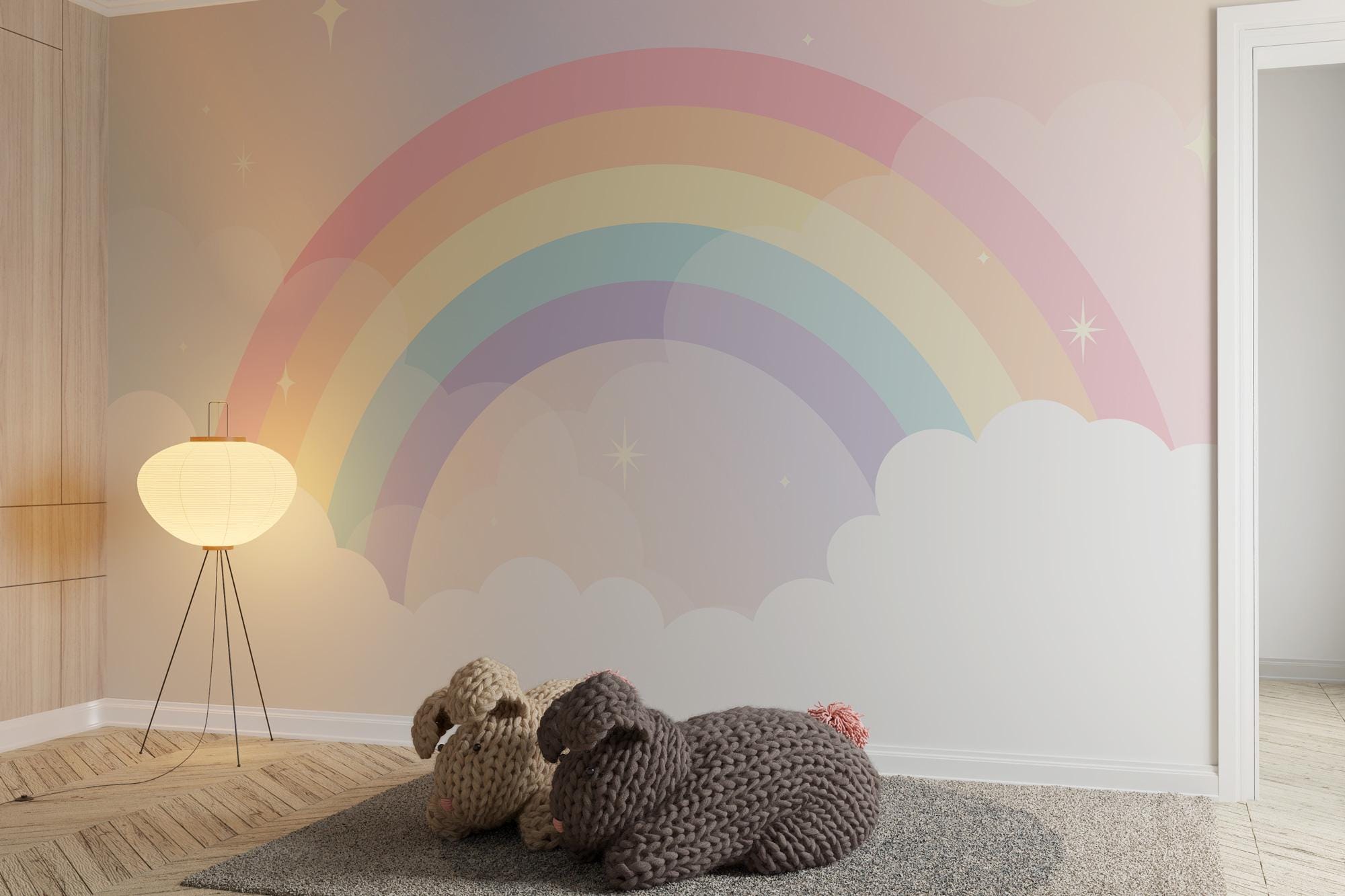 Kids Pastel Rainbow 3D Wall Mural Photo Wallpaper, Watercolor Pastel ...