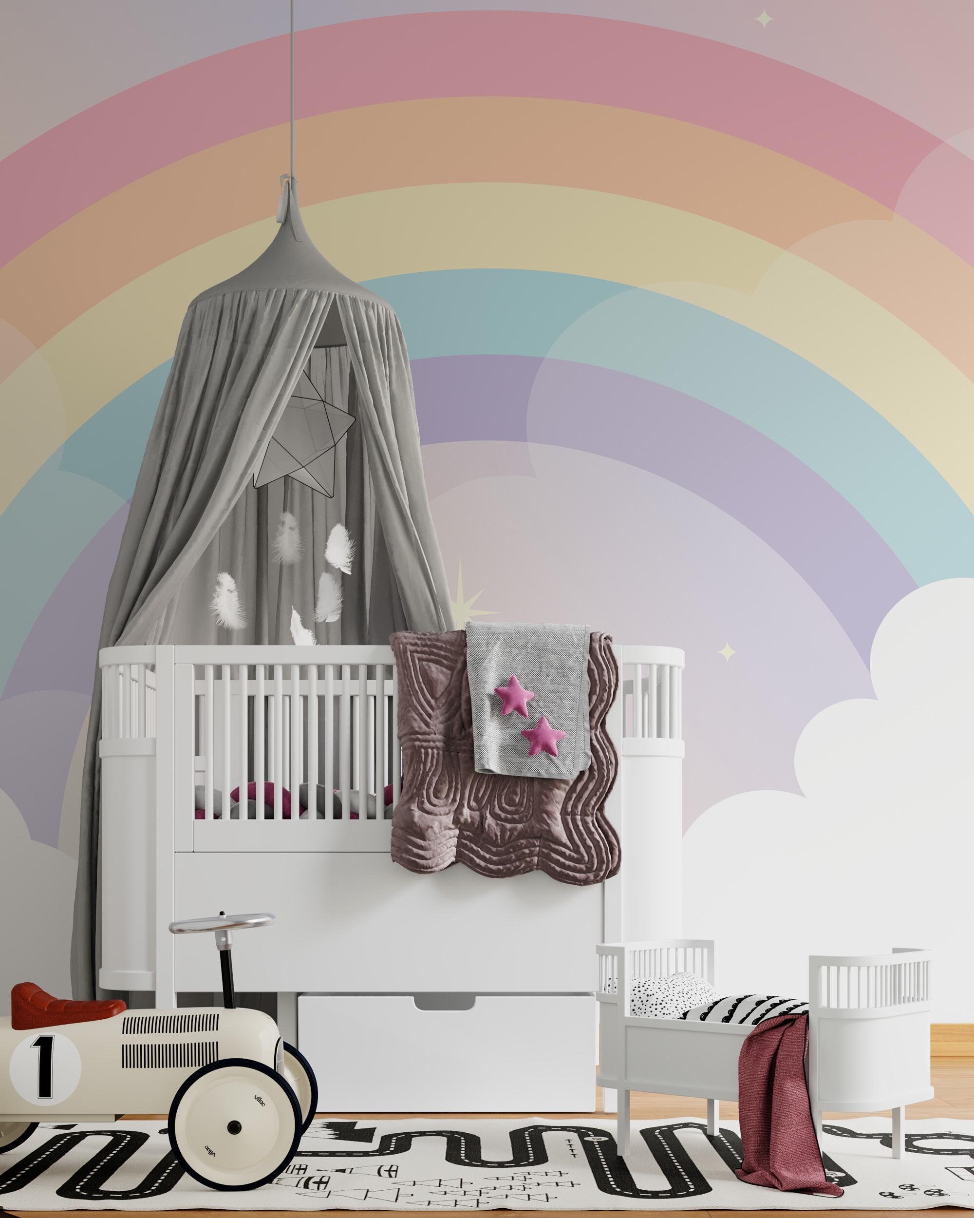 Kids Pastel Rainbow 3D Wall Mural Photo Wallpaper, Watercolor Pastel ...