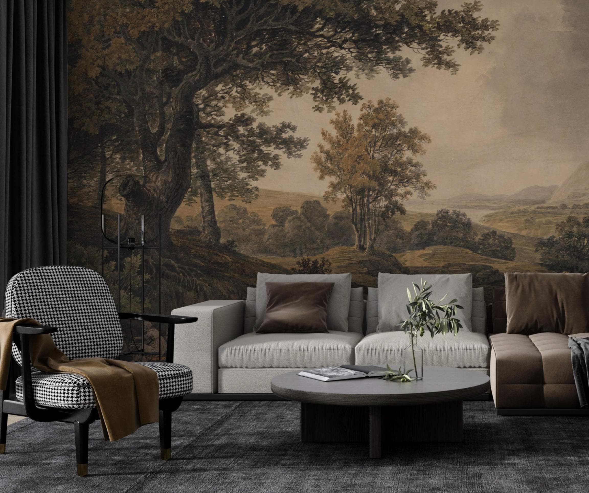 Scenic Wall Mural, Vintage Landscape Peel and Stick Wallpaper, Rural ...