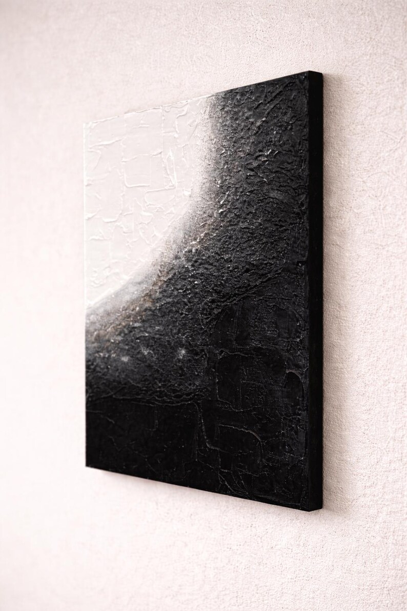 Textured Abstract Black and White Wall Art, Minimalist Modern Painting ...