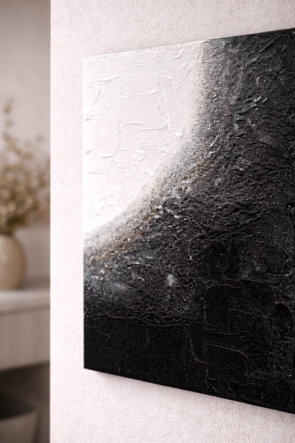 Textured Abstract Black and White Wall Art, Minimalist Modern Painting ...