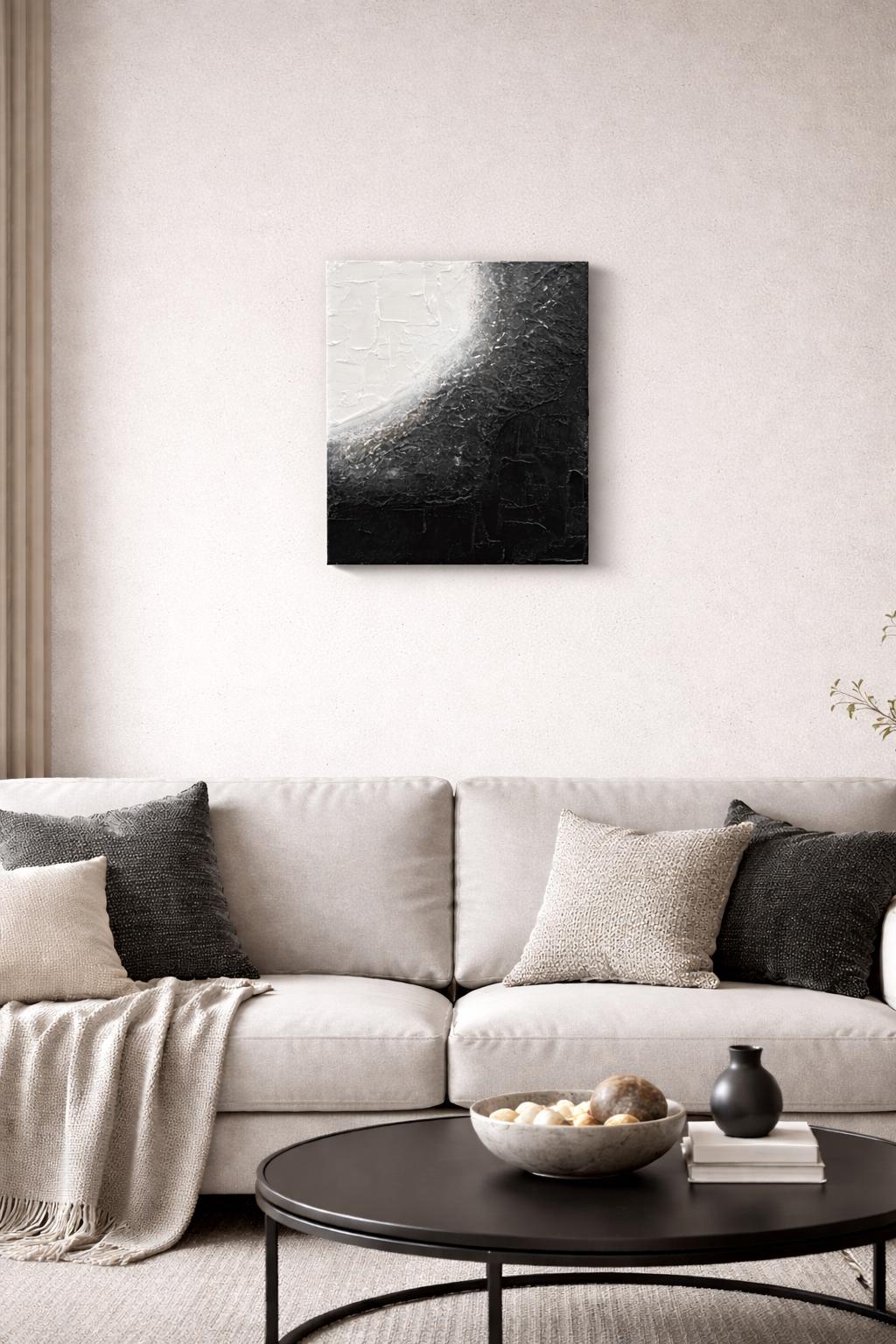 Textured Abstract Black and White Wall Art, Minimalist Modern Painting ...