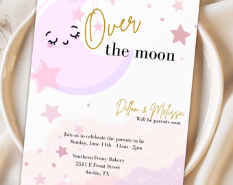 Über dem Mond-Babyparty-Digital Download Einladung