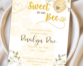 Sweet as can Bee - Bee/Honey Baby Shower Digital Template Invitation