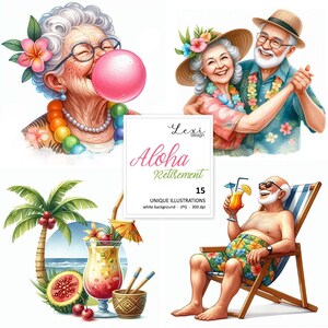 Aloha Retirement - digitale Illustrationen, Clipart, Scrapbooking-Illustrationen, Meer, Urlaub, Strand, Hawaii, Großmutter, Großvater
