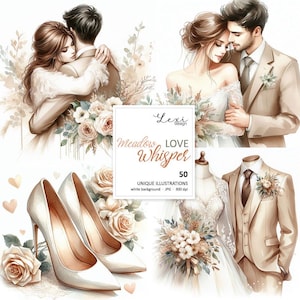 Meadow Whisper - Amor - ilustración digital, imágenes prediseñadas, ilustraciones de scrapbooking, boda, aniversario, novias, decoraciones de boda, amantes