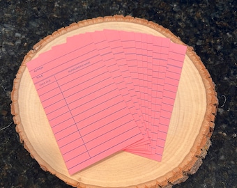 Blank Pink Colored Library Cards - Pack of 10