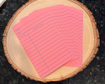 Blank Pink Library Cards WITH ROUNDED CORNERS - Pack of 10