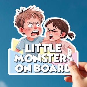 Lustige Kämpfe im Auto Geschwister Aufkleber Kleine Monster an Bord Familie Auto Aufkleber für Mutter von zwei Kindern, Sicherheitswarnaufkleber für Mama Auto Aufkleber