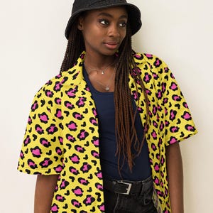 Trendy Leopard Printed Button up Shirt Artistic wear Funky Unisex Streetwear For Her festival Clothing Versatile Party Top Rave Slay Style