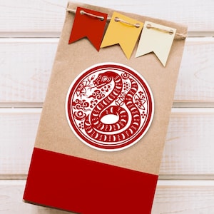 Sticker année du serpent, nouvel an chinois 2025, sticker zodiaque chinois, sticker signe du zodiaque lunaire serpent cadeau pour ami étiquette serpent Tet 2025