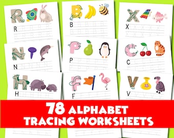 Paquete de aprendizaje imprimible del ABC, hojas de trabajo de seguimiento del alfabeto para preescolar, seguimiento de letras para preescolar de jardín de infantes