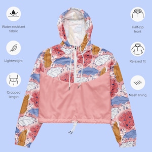 Spring Cropped Raincoat For Women Street Style Anorak For Women Sport Jacket For Her Hooded Rain Pullower, Cute Windcheater Parka Streetwear