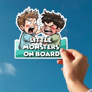 Sticker grappige kleine monsters aan boord gezinsauto, veiligheidswaarschuwingssticker moeder van jongens Kids in The Auto-stickers, label Boy Mama Hatchback