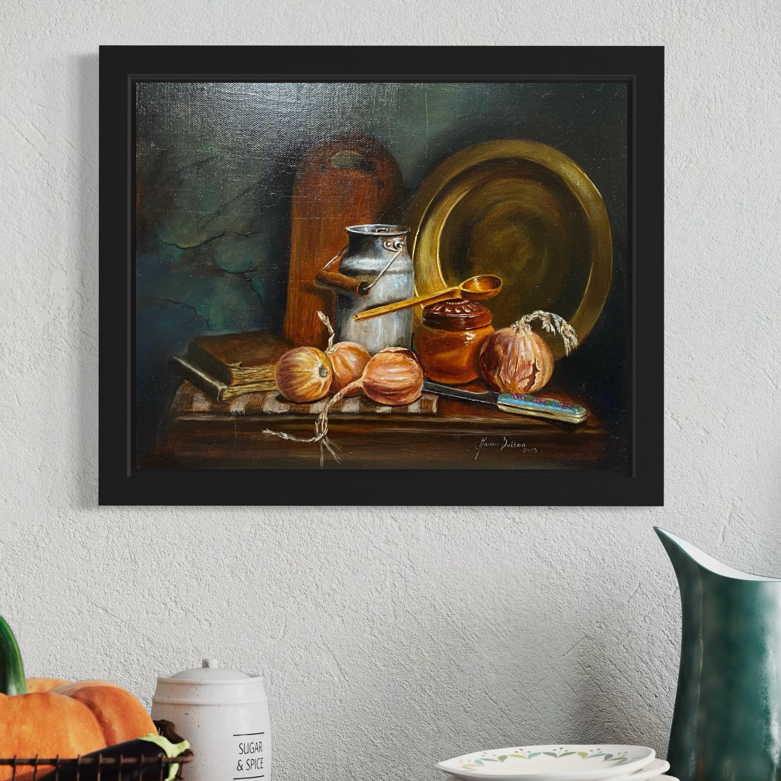 オリジナル油絵 | 玉ねぎのあるクラシックな静物画（額入り） - Etsy 日本