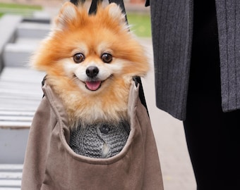 Sac de transport pour petits chiens et chats, Sac de voyage fait main pour chien avec fermeture à glissière et clip de sécurité, écharpe de portage pour chien de ville, cadeau pour maman de chien