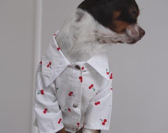 Camiseta ligera para perros para el verano, ropa para perros pequeños, conjunto transpirable para mascotas para clima cálido, ropa para cachorros con estampado de plátano y cereza.