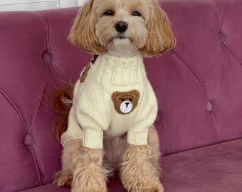 Wool Dog Sweater with Croched Bears - Pet Clothing - Gifts for Pets