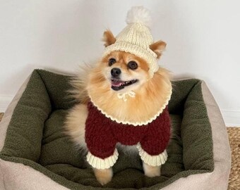 Handgefertigte Strickmütze für kleine und mittelgroße Hunde