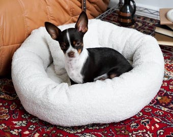 Round Pet Bed with Pillow, Plush Teddy Dog Bed for Small Dogs & Cats, Washable Cozy Cat Bed, Soft Anti Anxiety Pet Bed Gift