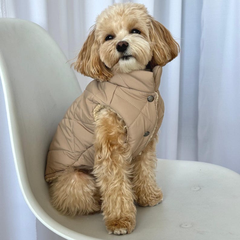 Personalisable
Dog clothes quilted reversible wool vest small dog faux fur lining sweater fashion outfit small pet cardigan dog coat