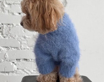 Blue Dog Merino Wool Sweater - Pink Fluffy Pet Clothes - Pink or Blue Dog Cardigan