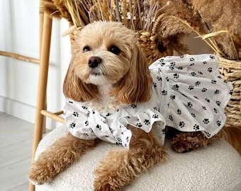 Summer Dog Dress, Organic Cotton Pet Dress for Small Dogs & Cats, Cute Puppy Party Outfit, Lightweight Dog Clothes