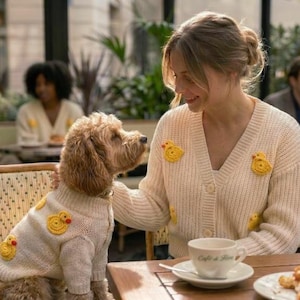 Matching Dog and Owner Cardigan Set with Ducks, Handmade Pet and Human Outfit, Dog Mom Gift, Photoshoot Outfit, Custom Dog Sweater