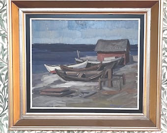 スウェーデン近代主義風景画油絵 - ヤン・ルンディン 1945年 - 額入り