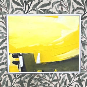 Stig Widholm Abstract Landscape | 2004 Swedish Oil on Board | Yellow Minimalist Composition, Framed Scandinavian Modern Art
