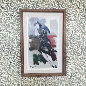 Portrait au milieu du siècle, peinture à l&#39;huile originale d&#39;Ivar Hjertqvist (1921-2006) artiste suédois répertorié figure expressive art suédois vintage
