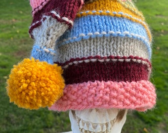 Gorro de media con pompones a rayas, niño pequeño y niño