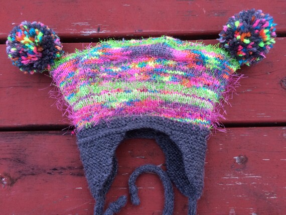 Fuzzy Pom Pom Earflap Hat 2-3 Years 