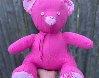 12" Pink Upcycled ScrubCub Teddybär