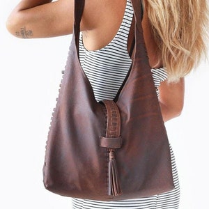 Bolso de cuero estilo hobo vintage para mujer, bolso de hombro grande y holgado de cuero, bolso de mano para mujer, monedero de cuero, bolso de señora, regalo para ella