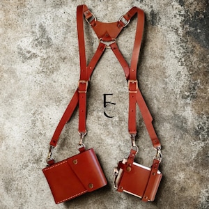 10mm Lederhalfter - Doppelgurt mit Taschen, Brieftasche und Flaschenhalter - Retro-Nähweste für Show, Requisite, Partygeschenk