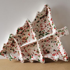 LARGE Vintage Handmade MCM Ceramic Stoneware Porcelain Christmas Tree Snack Tray Serving Appetizer Dish