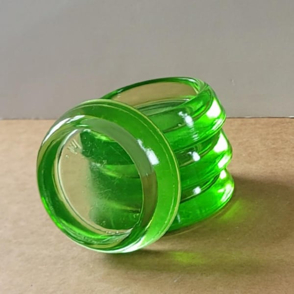 VINTAGE *Set of 4* Anchor Hocking Hazel Atlas Green Uranium Depression Glass Furniture Leg Coaster Art Deco