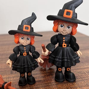 Mini Witch Figurine with Broom – 3D-Printed Petite Witch Desk Decor, Cute Halloween Gift