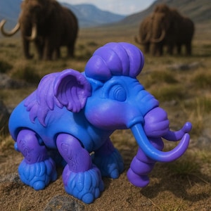 Woolly Mammoth Figurine | 3D-Printed Purple Prehistoric Desk Buddy – Ice Age Collectible