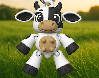 3D-Printed Cow Keychain | Articulated Fidget Bag Charm