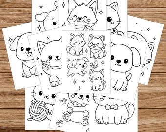 11 pagina's katten- en hondenkleurboek – pdf direct downloaden