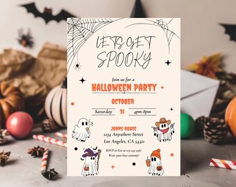 Plantilla de invitación de Halloween con fantasmas / Invitación para fiesta de terror (digital)