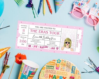 Invitación de cumpleaños de la gira de Taylor Eras: Plantilla personalizable de Canva (digital)