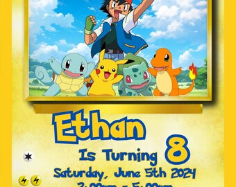 Invitación de cumpleaños de Pokémon / Plantilla personalizable de Canva (digital)