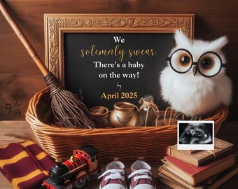 Anuncio de embarazo de Digital Wizard, anuncio de bebé de género neutro, plantilla descargable y editable