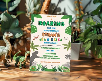 Invitación personalizada de cumpleaños de dinosaurio: Diversión rugiente (imprimible)
